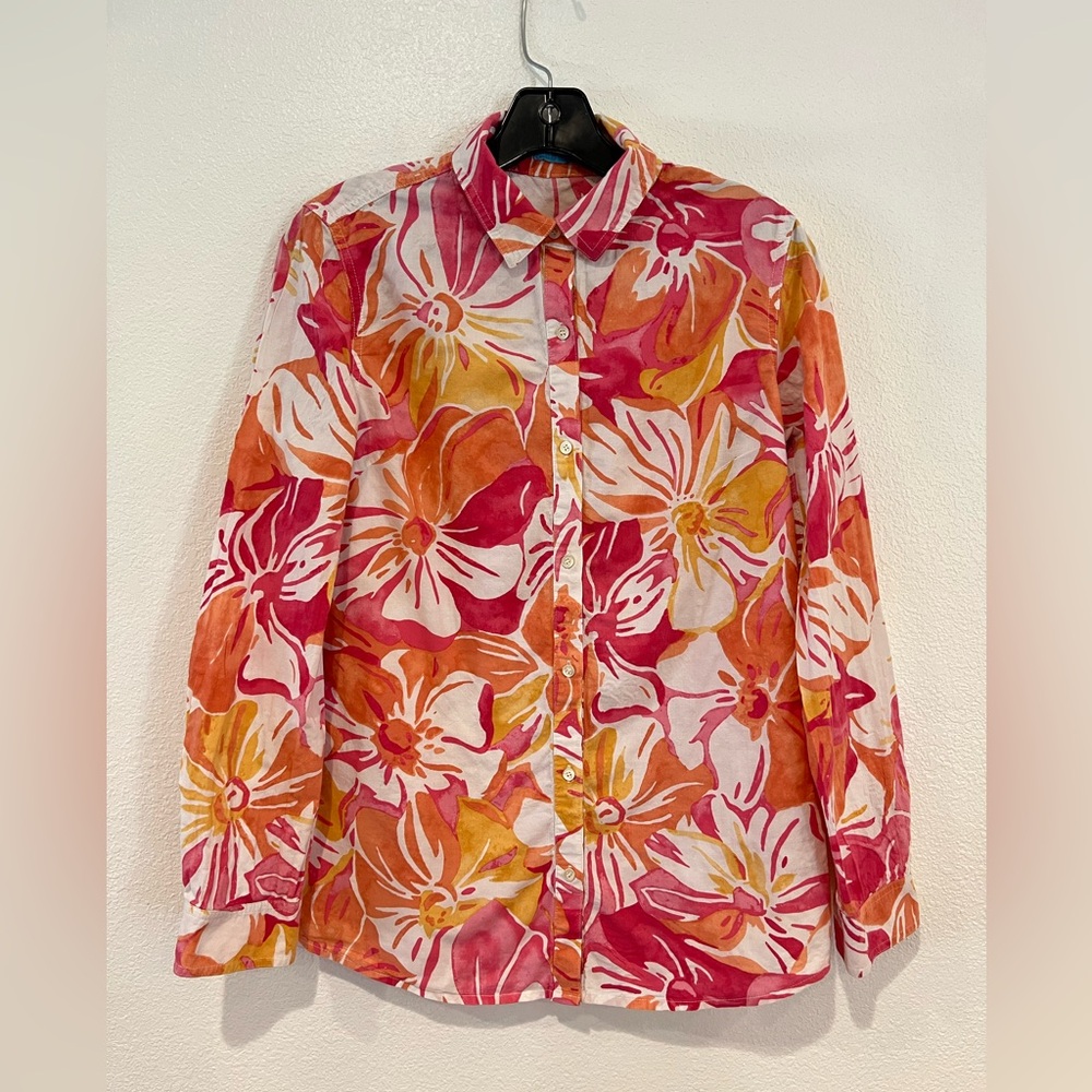 J. McLaughlin Floral Button-Down Shirt in Pink, Orange, Yellow